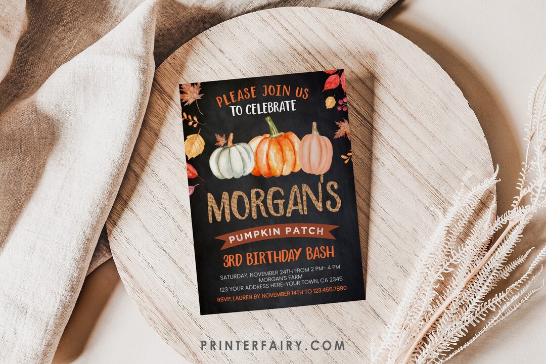 Pumpkin Patch Birthday Invitation, EDITABLE, Fall Birthday Party ...