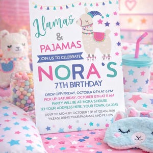 Llama Pajama Party Invitation Editable Template for Any Age, Slumber Party Invite (Instant Download) image 1