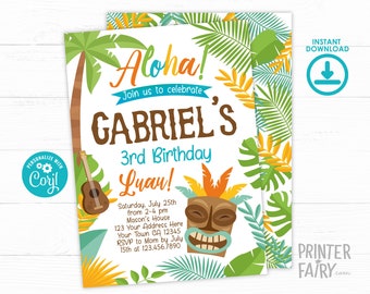 Luau Birthday Invitation, EDITABLE, Hawaiian Birthday Party, Beach Birthday Party, Summer Party, EDIT YOURSELF Digital Invite