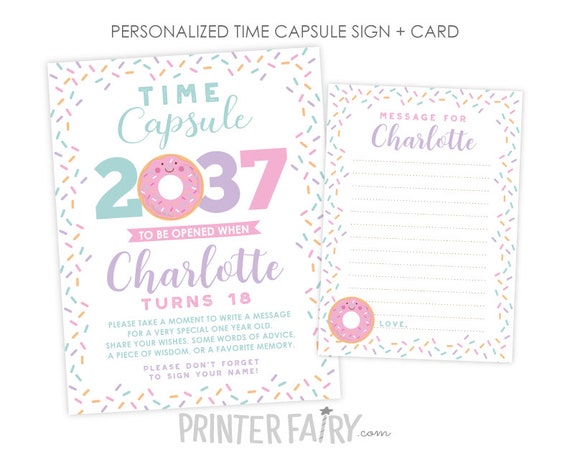 Donut First Birthday Time Capsule, Personalized sign + card DIGITAL Il_570xn