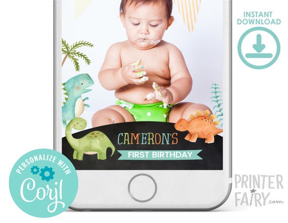 Dinosaur Snapchat Filter, EDITABLE, ANY AGE, Dinosaur Birthday Party, Dinosaur Geofilter, Instant Download, Edit yourself Il_570xn