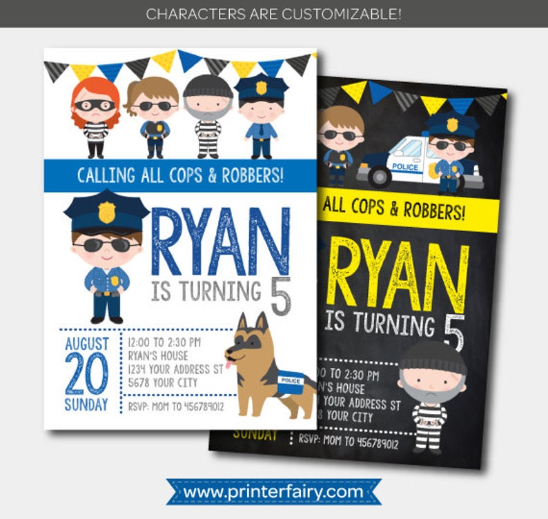 Cops and robbers Invitation, Police Birthday Invitation, Police Birthday Party, DIGITAL, 2 Options image 1