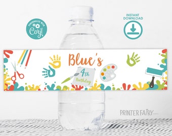 Paint Party Water Bottle Label, EDITABLE, Art Birthday Party labels, Art Party decor, Art Themed Party, Paint Party Invites, Painting Party