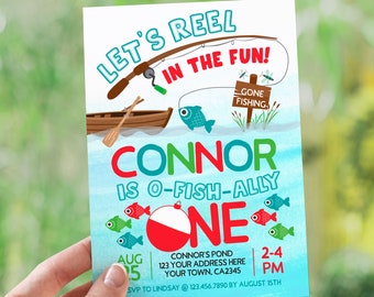 O-Fish-ally One Invitation, Fishing First Birthday Invitation, EDITABLE, Gone Fishing Party, Instant Download Digital Invitation