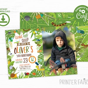 Invitación de cumpleaños de insectos con foto, editable, invitación de insectos, fiesta de cumpleaños al aire libre, invitaciones de bichos espeluznantes, descarga instantánea