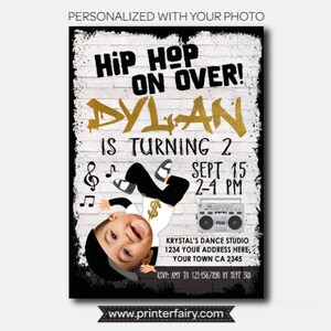 Hip Hop Invitation with Photo, Dance Party Invitation, Hip Hop Party, Music Invitation, Boys Personalized Digital Invitation, 2 options image 2