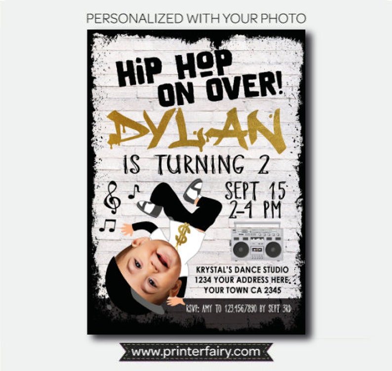 Hip Hop Invitation with Photo, Dance Party Invitation, Hip Hop Party, Music Invitation, Boys Personalized Digital Invitation, 2 options image 2