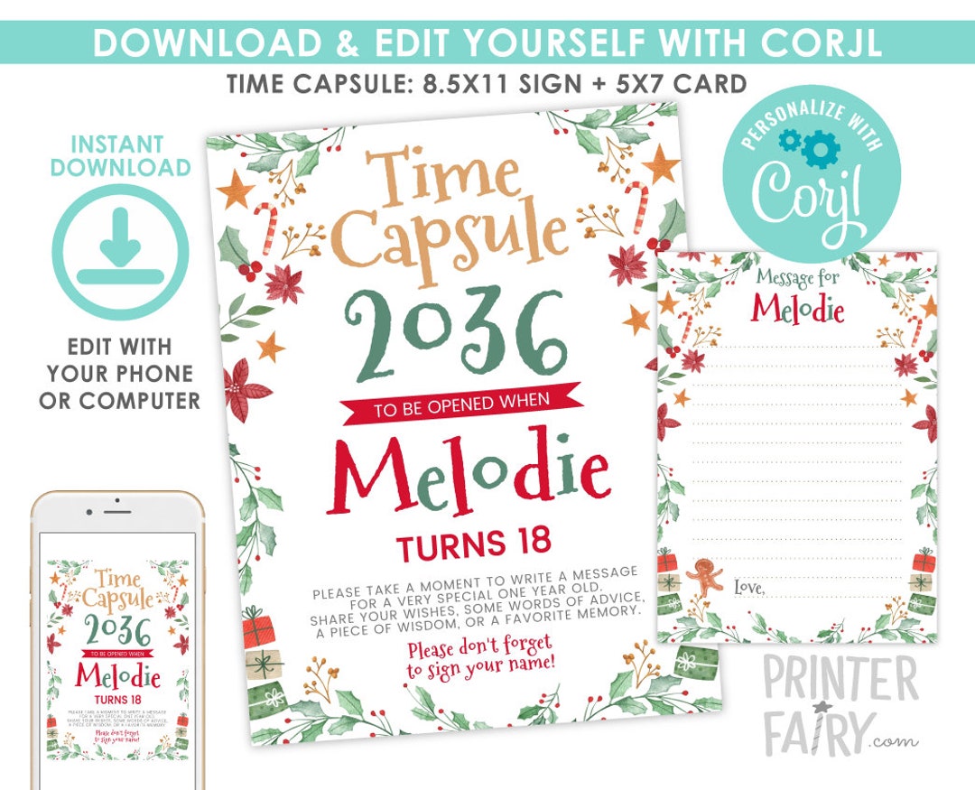 Christmas Time Capsule Editablechristmas Birthday Party Etsy