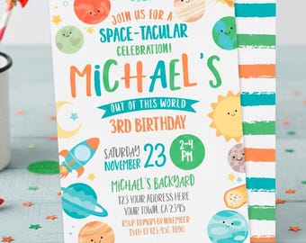 Space Birthday Invitation, Outer Space Party, Personalized Invite