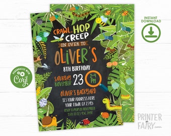 Bugs Invitation, Insects Invitation, EDITABLE, Creepy Crawlers Birthday Party, Outdoor Birthday, Digital Invite, Printable Invitation