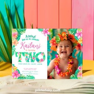 Luau 2nd Birthday Invitation, Editable, Hawaiian Invitation, Tropical Invite, Luau Birthday Party Invite,Luau Birthday Invitation Template