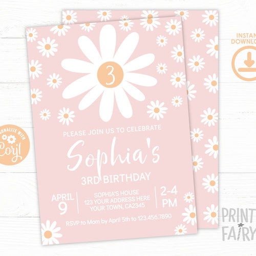 Daisy Birthday Invitation EDITABLE Daisy Birthday Invite Any Etsy