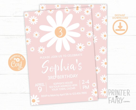 Daisy Birthday Invitation, EDITABLE Daisy Birthday Invite, Any Age, Floral Birthday Invitation, Flower Birthday Party, INSTANT DOWNLOAD Il_570xn