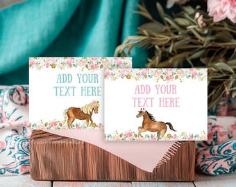 Editable Horse Food Tents, Floral Birthday Party Decor (Instant Download)