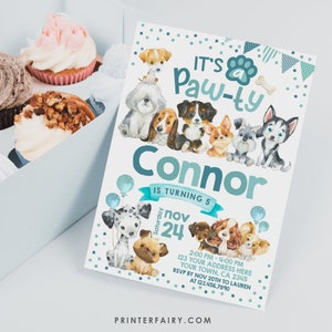Puppy Birthday Invitation, Pawty Invitation, Dog Birthday Invitation, Pet Adoption Party Invitation, Pawty Invites, INSTANT DOWNLOAD