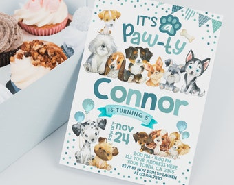 Puppy Birthday Pawty Invitation, Dog Pet Adoption (INSTANT DOWNLOAD)