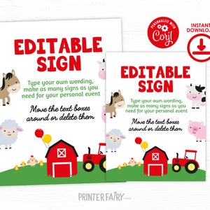 Farm Birthday Party Editable Sign, Printable, Farm Animals Party ...