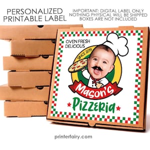 Pizza Box Printable Label, Pizza Birthday Party, Italian Birthday Party, Chef Birthday Party, Personalized Printable Label, Party Decor