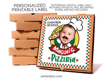 Étiquette imprimable boîte à pizza, pizza fête d'anniversaire, fête d'anniversaire italienne, fête d'anniversaire de chef, étiquette imprimable personnalisée, décoration de fête