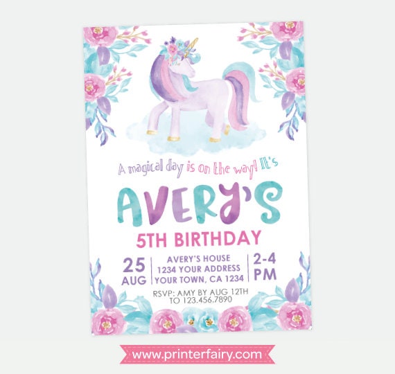unicorn birthday invitation magical birthday party floral unicorn