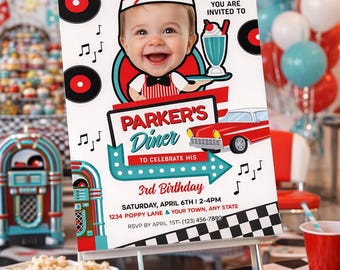 Diner Birthday Invitation with Photo Editable Template for Any Age, INSTANT DOWNLOAD