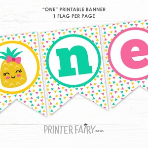 Pineapple 1st Birthday Banner, Pineapple ONE Banner, Pineapple Birthday Decorations, Tropical Party, Instant Download