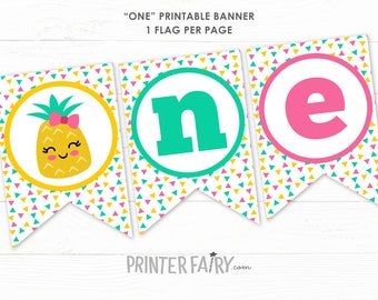 Pineapple 1st Birthday Banner, Pineapple ONE Banner, Pineapple Birthday Decorations, Tropical Party, Instant Download