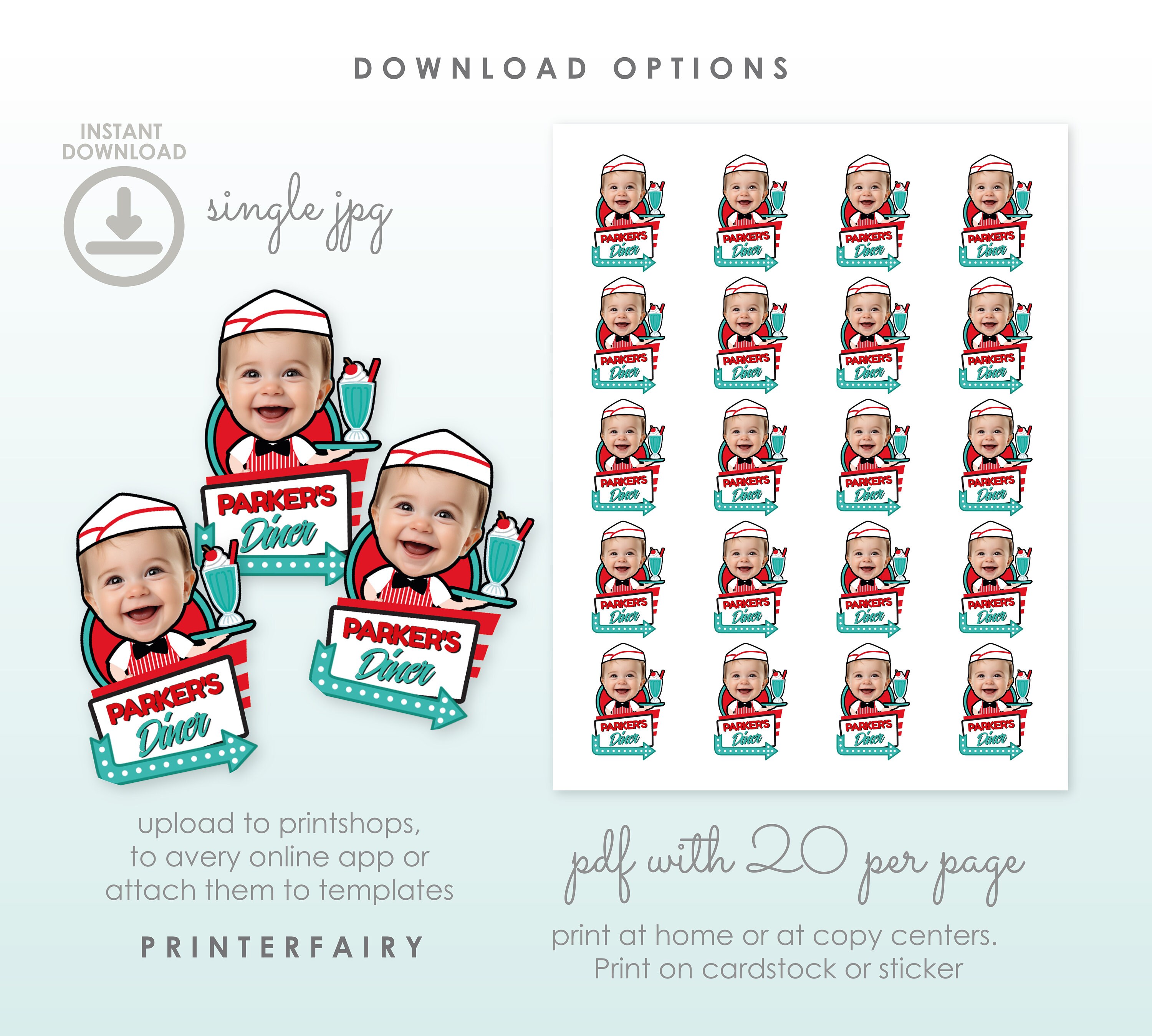 Sticker Topper Examples Diner Editable Toppers Stickers With Photo Template, Add Your Own Photo ...