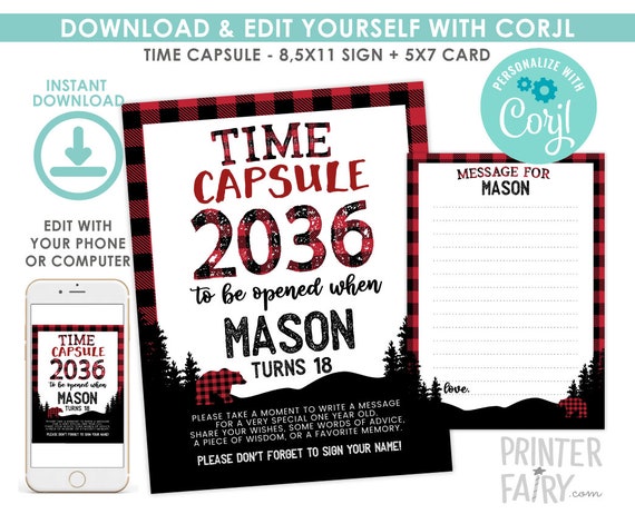 Lumberjack Time Capsule, EDITABLE, Lumberjack Birthday Party, Lumberjack First Birthday, Birthday Decorations, EDIT YOURSELF Il_570xn