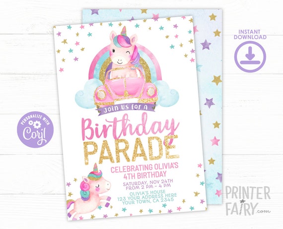 Drive By Unicorn Birthday Invitation, EDITABLE, Rainbow Birthday Party, Unicorn Birthday Parade, EDIT YOURSELF Digital Invite Il_570xn