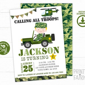 Invitations de l'armée modifiables, Invitation camo, fête d'anniversaire de soldat, invitation d'anniversaire de l'armée, invitation numérique, téléchargement immédiat