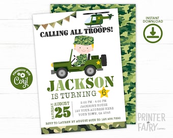 EDITABLE Army Invitations, Camo Invitation, Soldier Birthday Party, Army Birthday Invite, Digital Invitation, INSTANT DOWNLOAD