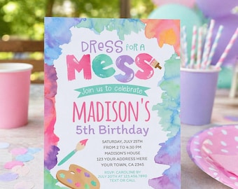 Art Birthday Invitation Editable Template, Painting Party, Digital INSTANT DOWNLOAD