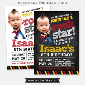 Rock Star Invitation with Picture, Rock Invitations, Rockstar Birthday Party, Personalized Digital Invitation, 2 options