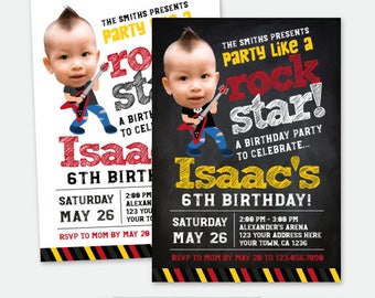 Rock Star Invitation with Picture, Rock Invitations, Rockstar Birthday Party, Personalized Digital Invitation, 2 options