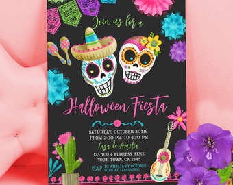 Editable Halloween Party & Day of the Dead Invitation: Dia de los Muertos, Costume Party, Mexican Fiesta - Instant Download