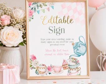 Tea Party Editable Sign Template, Par-Tea Decorations, INSTANT DOWNLOAD