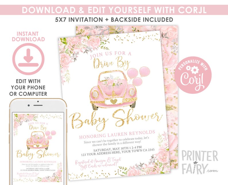 Drive by Baby Shower Invitation Editable Invite Baby Shower Etsy