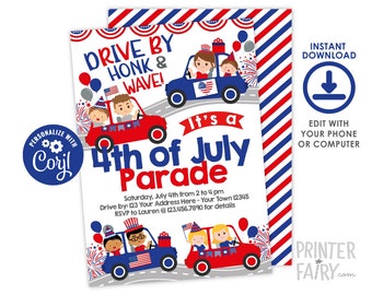 4th of July Parade Invitation, Editable, Parade Invitation, Indepence Day Invitation, 4th of July Party, Instant Download