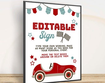 Race Car Birthday Sign, Editable Racing Party Decor (Digital Download)