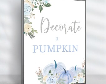 Decorate-a-Pumpkin Game Sign for Fall Birthday Parties: Little Pumpkin Party Kit, Blue Pumpkin Theme, Pumpkin Birthday Activities.