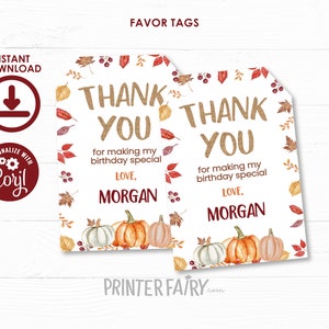 Pumpkin Patch Favor Tags, EDITABLE, Fall Merci Tags, Little Pumpkin Birthday Party, Gift Tags, DIGITAL, Instant Download image 1