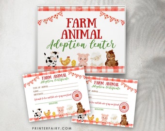 Farm Animal Adoption Sign & Certificate, Barnyard Birthday (Digital Download)