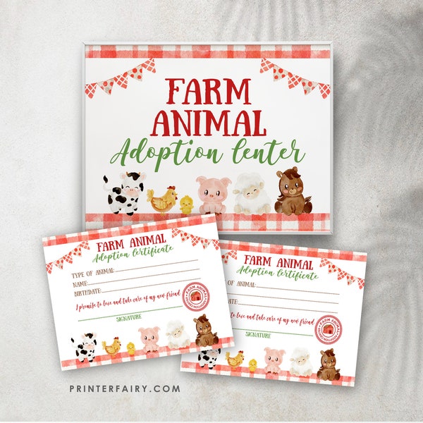 Farm Animals Adoption, Farm Birthday Party, Adopt a Farm Animal, Pet Adoption Party, Barnyard Birthday Games, INSTANT DOWNLOAD