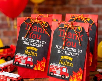 Firefighter Birthday Party Favor Tags Editable Template, INSTANT DOWNLOAD