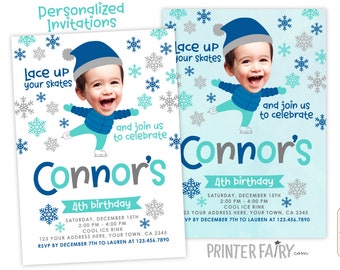 Ice Skating Birthday Invitation with Photo, Ice Skating Party, Ice Skate Invite, Winter Wonderland Invitation DIGITAL Personalized Invite