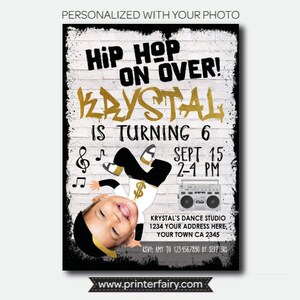 Hip Hop Invitation with Photo, Dance Party Invitation, Hip Hop Party, Music Invitation, Girls Personalized Digital Invitation, 2 options image 2