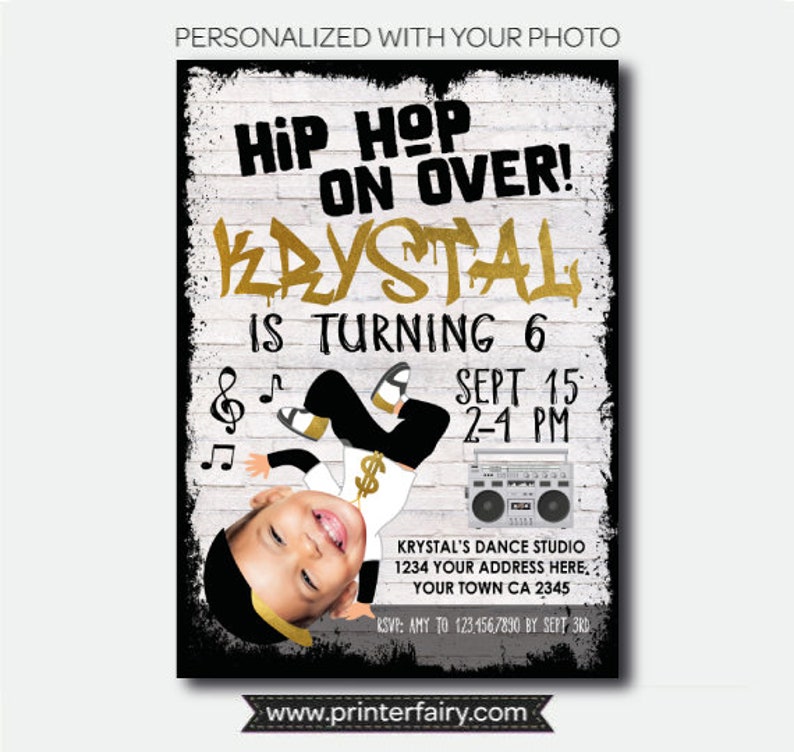 Hip Hop Invitation with Photo, Dance Party Invitation, Hip Hop Party, Music Invitation, Girls Personalized Digital Invitation, 2 options image 2