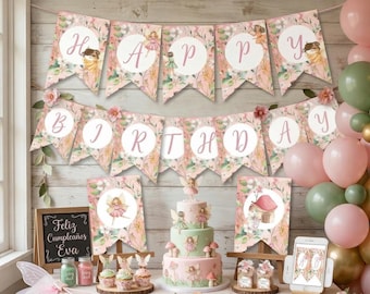 Fairy Birthday Party Printable Banner Editable Banner Template, Instant Download