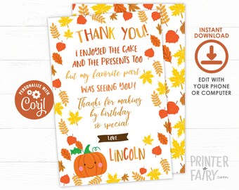 Little Pumpkin Thank You Cards, EDITABLE, Little Pumpkin Birthday Party, Thank You Notes, INSTANT DOWNLOAD